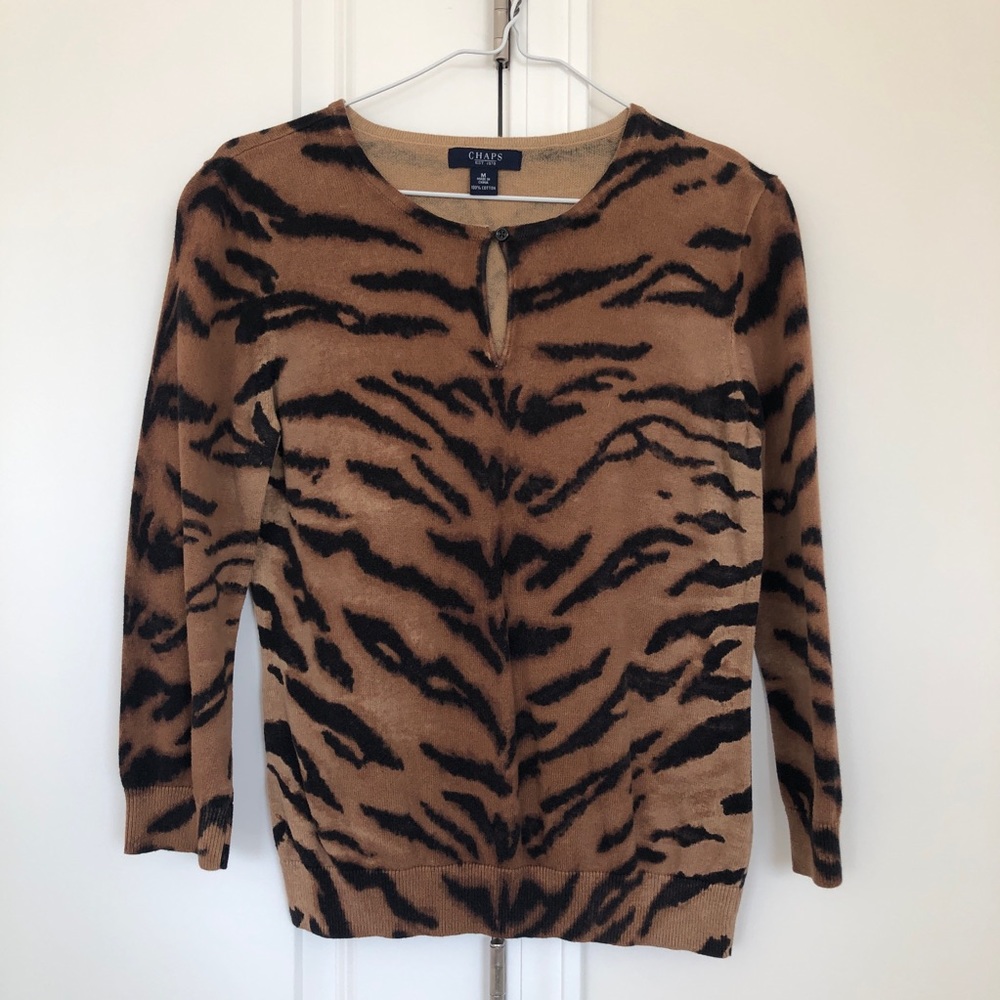 Chaps Women's Long Sleeve Pullover Tiger Print Sweater | Size Medium